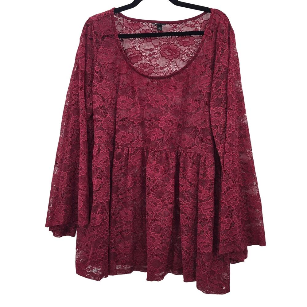Torrid Red Lace Tunic Top Womens Size 3 Peplum Bell Sleeve Blouse